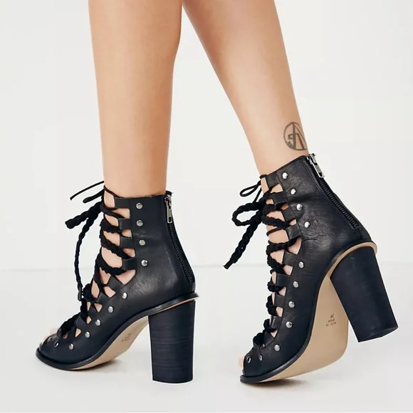 Free People Collection Pember black leather studded lace-up heels - Picture 3 of 13